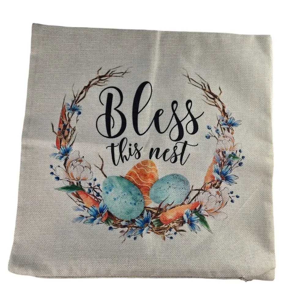 Set of 2 Easter Holiday Gnome Eggs 15 3/4 x 15 3/4‎ Sqaure Pillow Cases